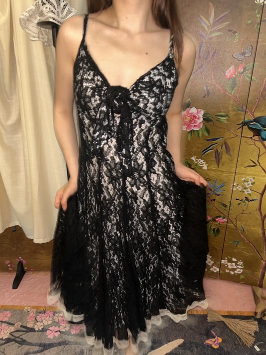 Black Sexy Lace Spaghetti Strap Fitted Waist Slim Prom & Evening Party Dress gh8425