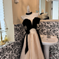 Black Strapless Waist-Cinched Spliced Champagne Full Flared Skirt Romantic Dress, Wedding Gown gh7620