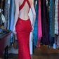 Bright Red Halter Long Formal Gown Allover Sequin Mermaid Evening Dress gh9672