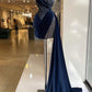 Blue satin shiny sequins fashion unique long and short prom dress evening dress gh3125