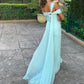 girlhomeshops-Blue Elegant Long Chiffon Bridesmaid Dress Wedding Guest Party Dress gh5948