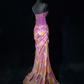 Spaghetti Straps Mermaid Prom Dress Pink Orange Gradient Paisley Floral Print Hand Beaded Formal Gown gh9550