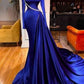 Blue gorgeous shiny long slit elegant floor-length ball gown evening dress party dress gh3232