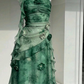 Dark Green Floral Spaghetti Straps Waist-Cinched Slim Sexy Evening Dress, Fairy Gown, Romantic Gown gh7429