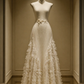 ✨Girlhomeshops-Pearl Floral Tulle Ruffle Mermaid Ivory Qipao Cheongsam gh10467
