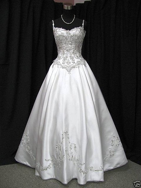 Weißes, luxuriöses und exquisites langes Satin-Hochzeitskleid für Bräute gh6874