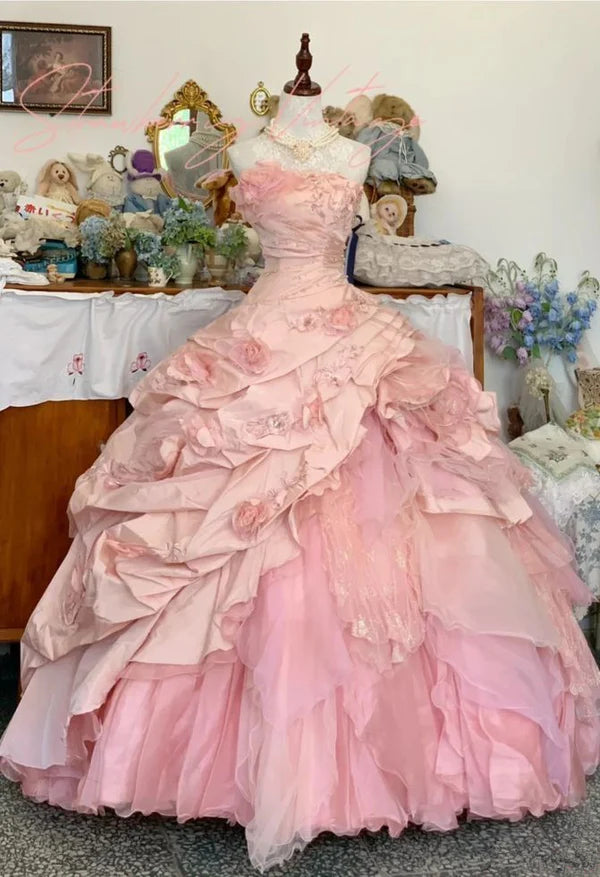girlhomeshops – Kleid zum 16. Geburtstag, rosa geblümtes Teenager-Kleid, langes Tüll-Ballkleid, Bar-Mizwa-Kleid, gh5636