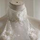 Halter High‑Neck A‑Line Wedding Dress, Illusion Tulle Halter 3D Floral Lace Beaded Applique Twisted Front Skirt Layered Bridal Gown gh9114