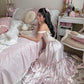 Pink vintage long satin formal Prom dress evening dress party dress gh4901