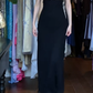 Black Vintage Prom Dress Spaghetti Straps Straight Neck Gold Beaded Chiffon Long Evening Gown gh9603