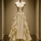 ✨Girlhomeshops-High Low Organza Ruffle 3D Floral Ivory Qipao Cheongsam gh10470