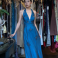 Teal Blue Halter Deep V Long Formal Gown Hand Beaded Chiffon Evening Dress gh9664
