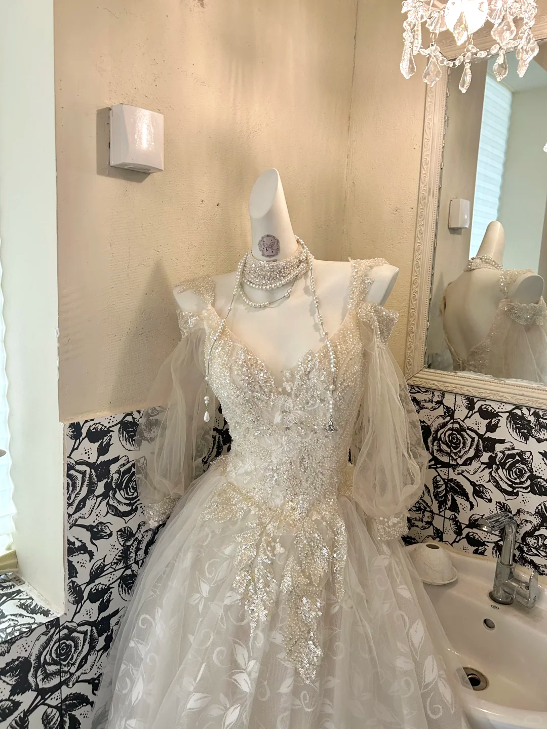 Ivory Spaghetti Straps Sequined Midi-Length & Long Fit Cinched Waist Romantic Dress, Wedding Gown gh7799