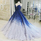 Blue Shiny Elegant V-Neck Applique Gradient Long Ball Gown Prom Dress Evening Dress Adult Ceremony Dress gh3104