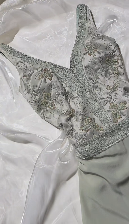 Vintage Luxury Sage Green Spaghetti Strap Beaded Fitted Waist Prom & Evening Party Dress gh8537