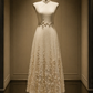 ✨Girlhomeshops-Cream White New Chinese Cheongsam, Sleeveless Sheer Tulle Pearl Floral Embroidery A-Line Midi Dress gh10451