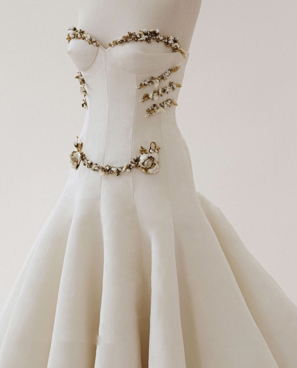 Girlhomeshops-Ivory and Gold Beaded Long Layered Floor-Length Wedding Dress with Train gh5389