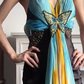 Black‑Satin Halter‑V‑Neck Ombre‑Chiffon Butterfly‑Beaded‑Applique Mermaid Floor‑Length Vintage Evening Prom Gown gh8796