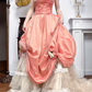 Peach Pink Vintage Strapless Ruched‑Waist 3D‑Floral Tiered‑Tulle Long Prom Gown gh8780