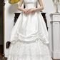 Ivory Vintage Satin Wedding Gown, Square Neck With Lace Flutter Sleeves, Fitted Waist, Outer Ruched Bow Satin Over‑Skirt, Inner Multi‑Tier Lace Cake Layered Long Skirt, Bridal Prom Dress gh8756