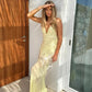 Yellow V-neck sequined mermaid slim long tulle ball gown evening dress party dress gh3020