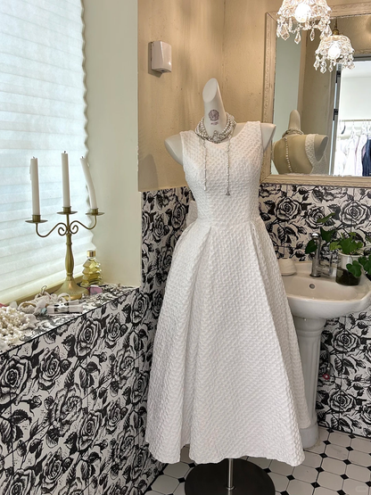 White Sleeveless Waist-Cinched Minimalist Slim Elegant Romantic Dress, Wedding Gown gh7670