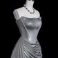 Silver Gorgeous Shimmer Slim Fit Long Satin Prom dress Evening Dress Party Dress gh4967