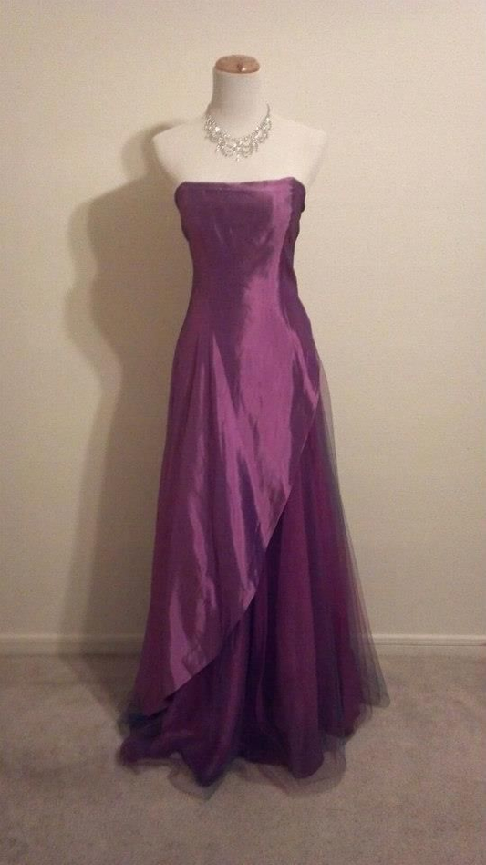 ✨Girlhomeshops-Strapless Purple Vintage Prom Dress, Satin with Tulle Overlay Evening Gown gh10256