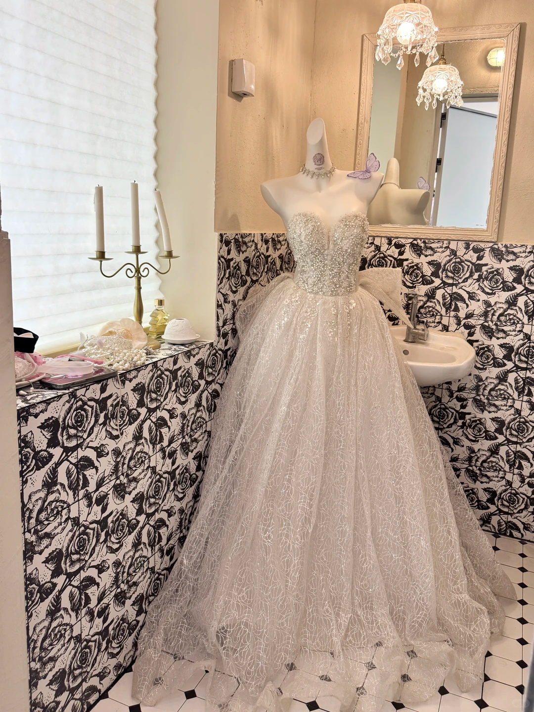 Ivory Strapless Beaded Waist-Cinched Vintage Luxury Full Flared Long Romantic Dress, Wedding Gown gh7710