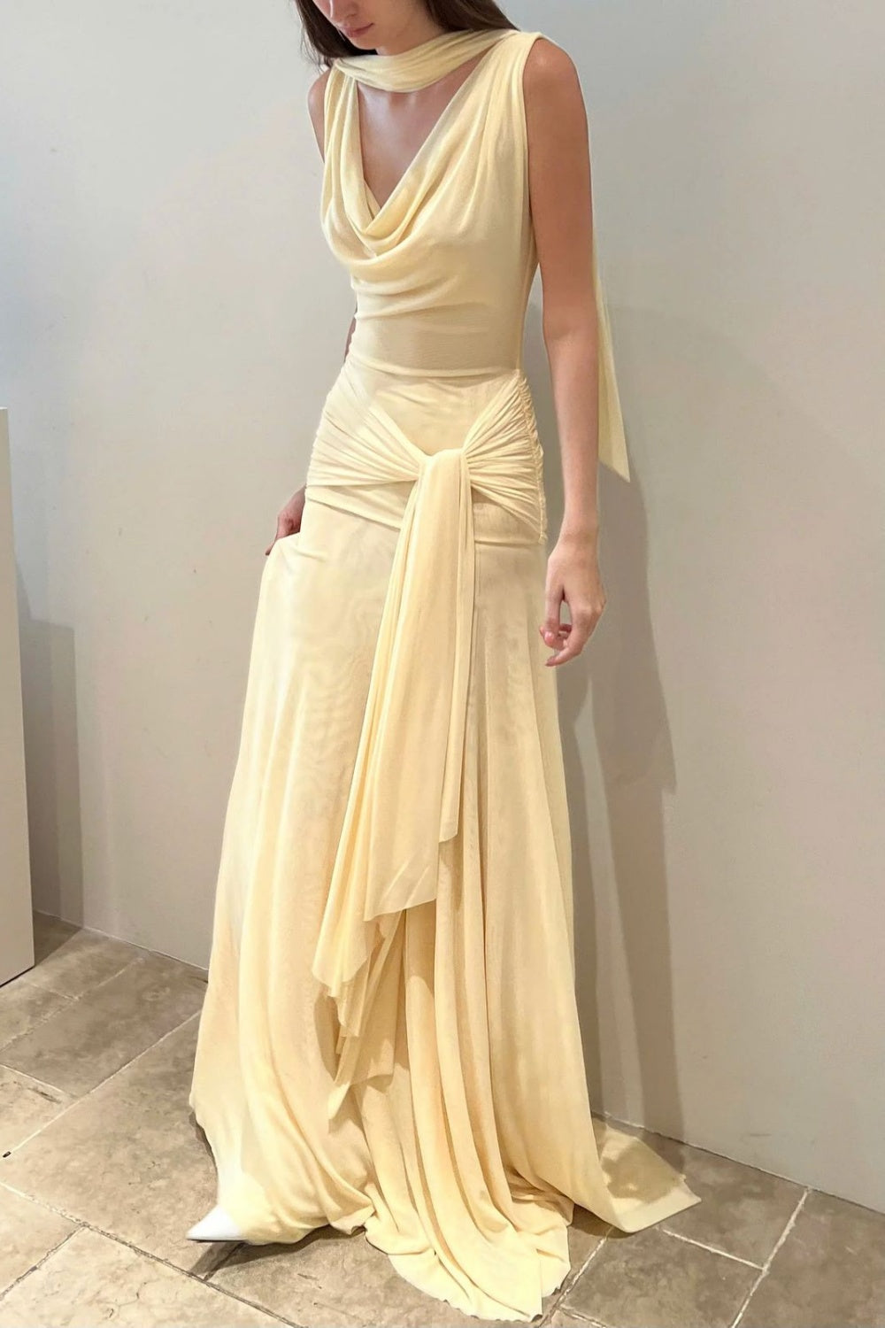 Girlhomeshops - Robe de bal longue jaune à volants, élégante, pour invité de mariage, GH5775