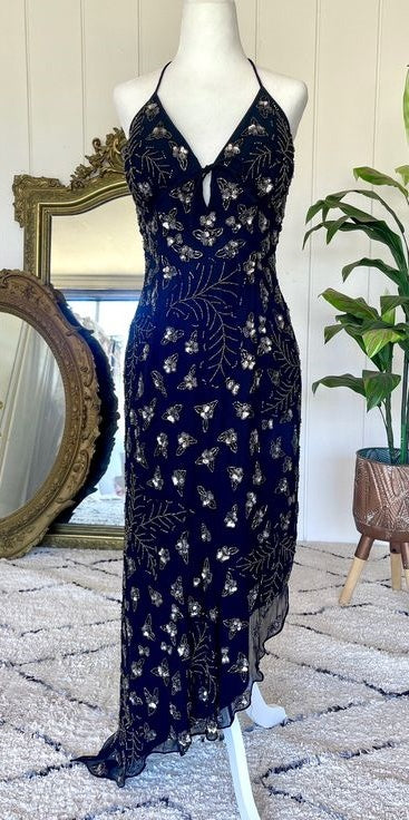 Black gorgeous vintage shiny exquisite beaded gemstone spaghetti straps long elegant tulle ball gown evening dress party dress gh3191