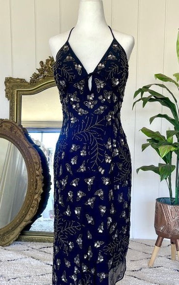 Black gorgeous vintage shiny exquisite beaded gemstone spaghetti straps long elegant tulle ball gown evening dress party dress gh3191