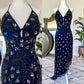 Black gorgeous vintage shiny exquisite beaded gemstone spaghetti straps long elegant tulle ball gown evening dress party dress gh3191