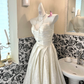 Ivory Strapless Waist-Cinched Full Flared Skirt Elegant Romantic Dress, Wedding Gown gh7632