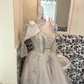 Ivory Rhinestone Cinched Waist Figure-Flattering Voluminous Skirt Long Premium Romantic Dress, Wedding Gown gh7811