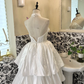 White Strapless Waist-Cinched Voluminous Tiered Skirt Classic Romantic Dress, Wedding Gown gh7660