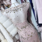 Women Light Pink Mermaid Formal Dress Off Shoulder Lace Hand Beaded Rhinestone Long Train Vintage Evening Gown gh9600