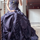 Dark‑Purple Strapless Beaded‑Rhinestone‑Embroidery Bow‑Gem Pick‑Up‑Ballgown Floor‑Length Vintage Evening Prom Gown gh8804