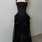 Schwarzes, langes Abendkleid im Vintage-Stil aus zarter Spitze gh6881
