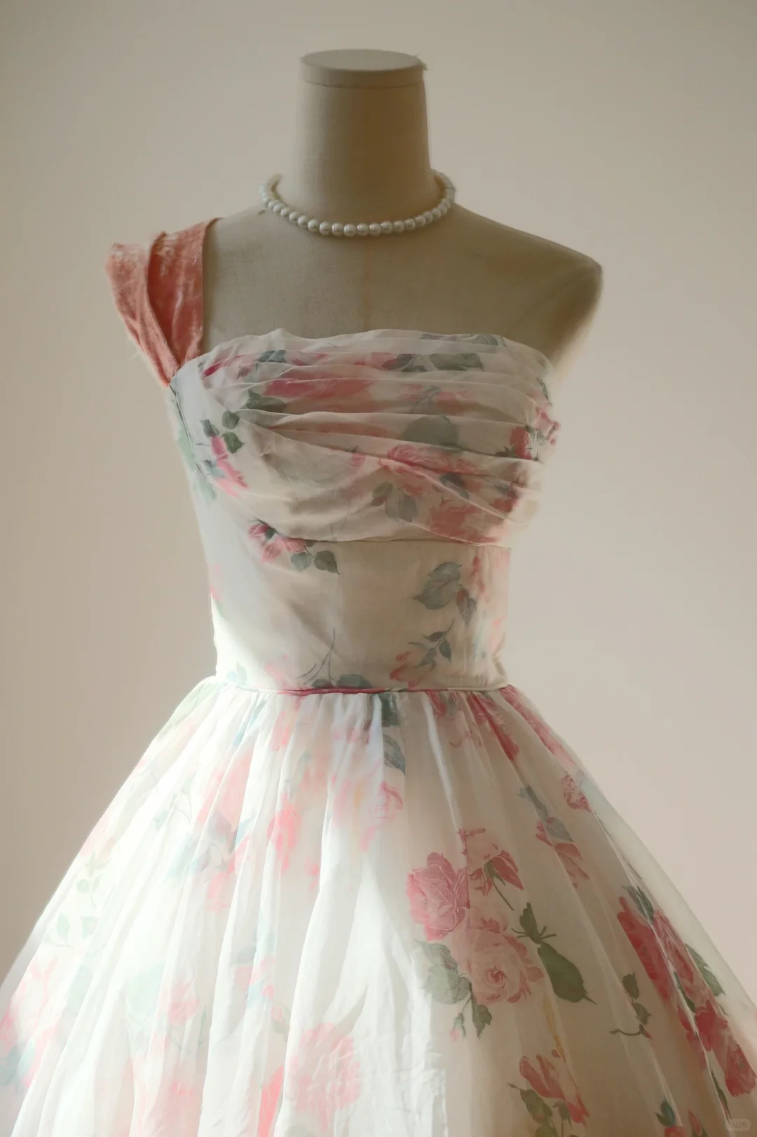 Vintage Pink Floral One Shoulder Homecoming Dress Ruched Bodice Full Skirt Cocktail Gown gh9396