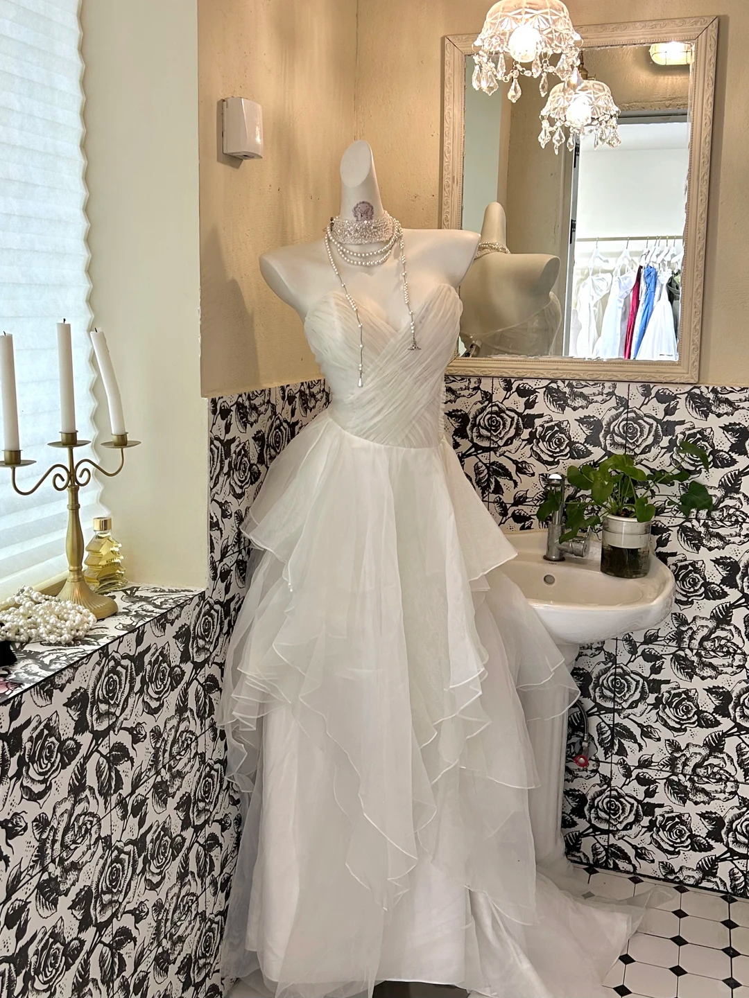 Ivory Strapless Waist-Cinched Multi-Layer Skirt Romantic Dress, Wedding Gown gh7625
