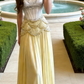 Opera Aesthetic White-Yellow Crystal Gown - Opera Style Corset Ruffled Beaded Satin Maxi Dress gh6983