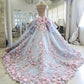 Pink Gorgeous Exquisite Floral Applique Long Tulle Ball Gown Evening Gown Wedding Dress gh3327