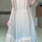 Halter Sleeveless Long Prom Gown, Champagne Tulle Formal Dress With Pearl Waistband Light Blue Glitter Lining for Party Banquet gh8952