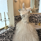 White Strapless Beaded Waist-Cinched Tiered Ruffle Cake Skirt Romantic Dress, Wedding Gown gh7496