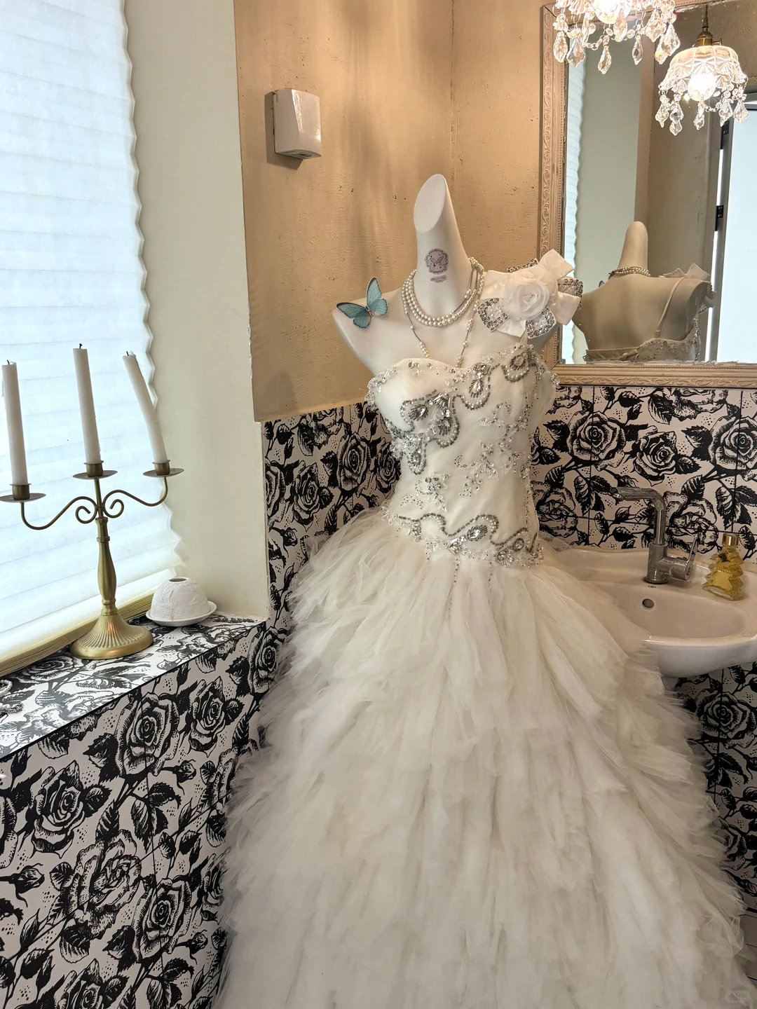 White Strapless Beaded Waist-Cinched Tiered Ruffle Cake Skirt Romantic Dress, Wedding Gown gh7496