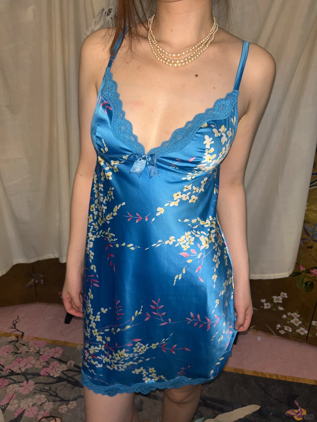 Blue Vintage Luxury Satin Spaghetti Strap Fitted Waist Prom & Evening Party Dress gh8427