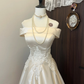 Weißes, zartes, florales Applikations-Lang-Satin-Ballkleid, Abendkleid, Brautkleid gh4292