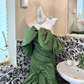 Green Strapless Soft Neckline Waist-Cinched Fitted Ruched Mermaid Skirt Long Romantic Dress gh7624
