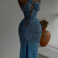 Robe de soirée longue et élégante à paillettes bleues, magnifique, sexy, fendue, style sirène, slim, longueur au sol, robe de bal, robe de soirée gh3389